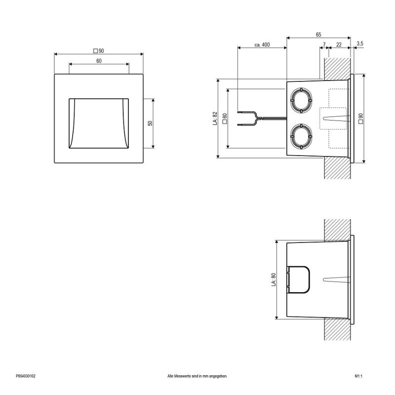 EVN LED Wandeinbauleuchte weiß IP65 2W 3000K warmweißes Licht feuchtraumgeeignet
