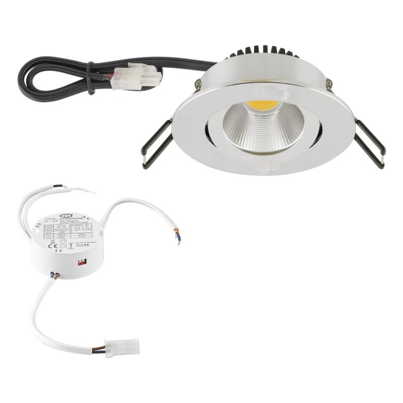 EVN COB-LED Deckeneinbauleuchte PC20D61102 | 6 W | 620 lm | 3000 K Warmweiß | DALI-2 dimmbar | Chrom Einbaudurchmesser 68 mm