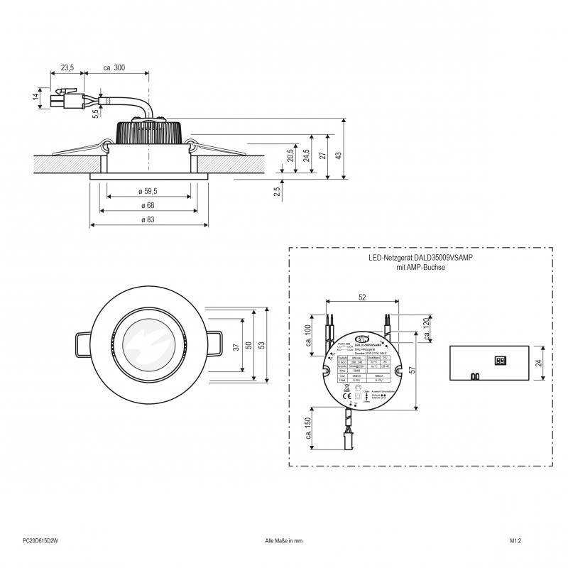 EVN LED Deckenleuchte dim2warm mit DALI-Netzgerät PC20D615D2W