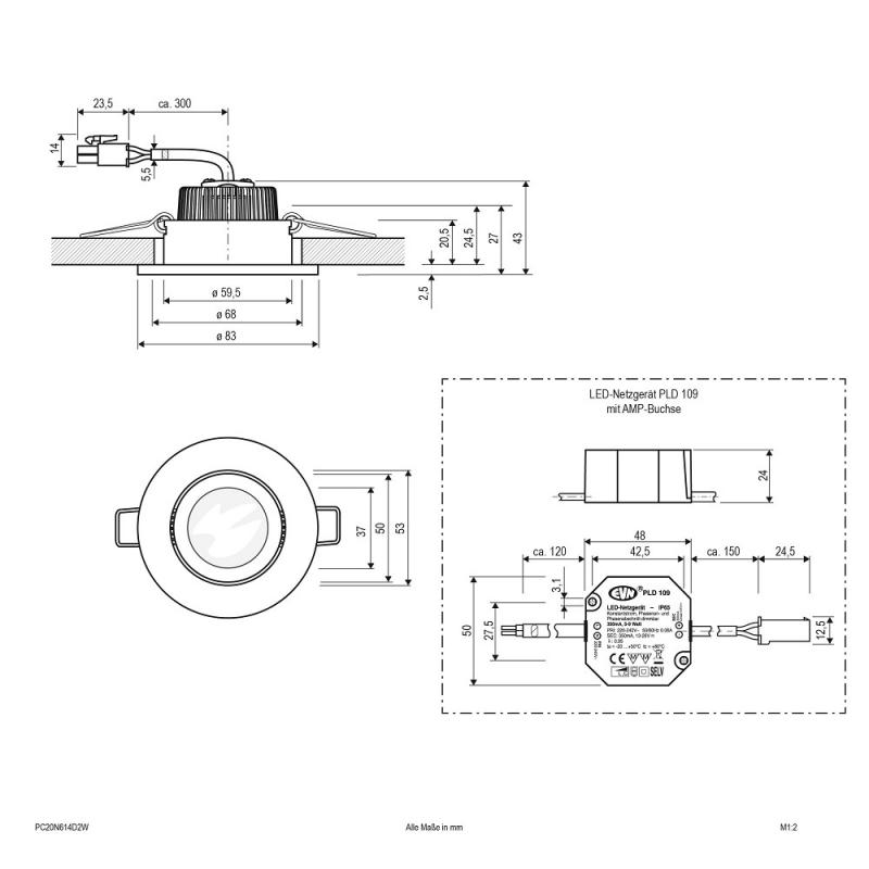 EVN P-LED Decken-Einbaustrahler mit warmweißem Licht & hoher Farbwiedergabe dimmbare Farbtemperatur rund schwenkbar alu pol. (STL) IP20 6W 3000K-2000K 600lm-60lm inkl. NG 90Ra EinbauØ68