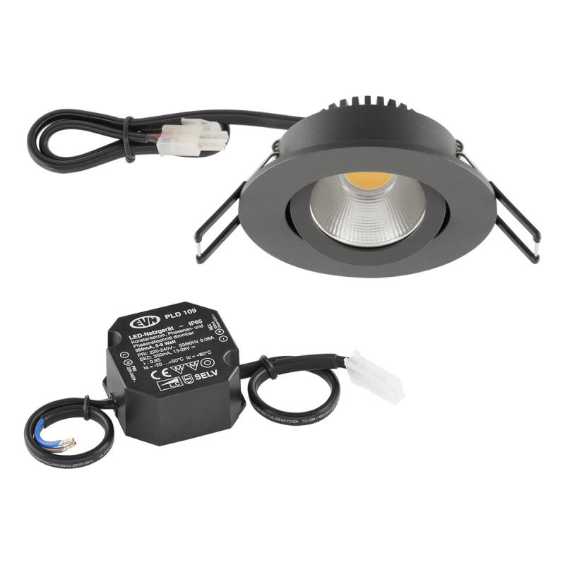 EVN PC20N61640 COB LED Deckeneinbauleuchte 6W 4000K Anthrazit Einbaudurchmesser 68 mm