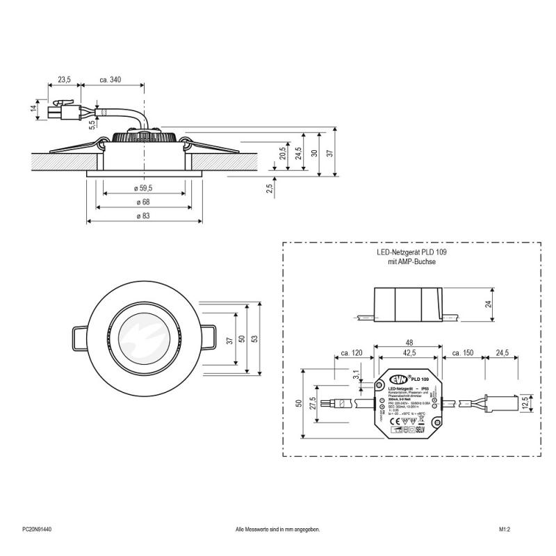 EVN P-LED Decken-Einbaustrahler mit universalweißem Licht Licht & hoher Farbwiedergabe dimmbar rund schwenkbar alu pol. (STL) IP20 8.4W 4000K 1060lm 90Ra EinbauØ68