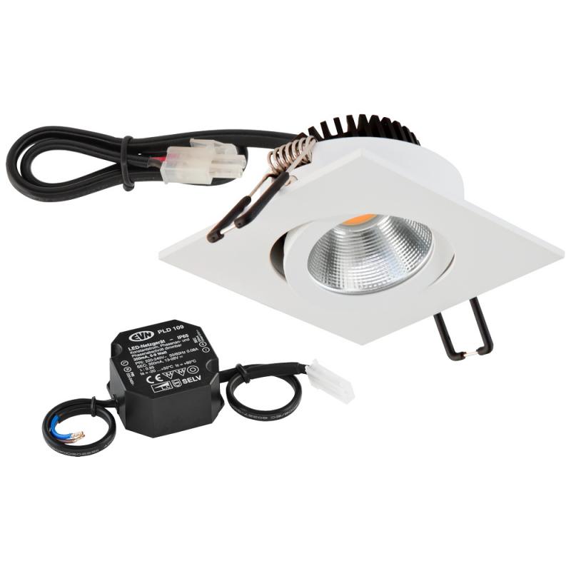 EVN P-LED Decken-Einbaustrahler mit warmweißem Licht dimmbar quad. schwenkbar weiß (STL) IP20 8.4W 3000K 1010lm 90Ra EinbauØ68