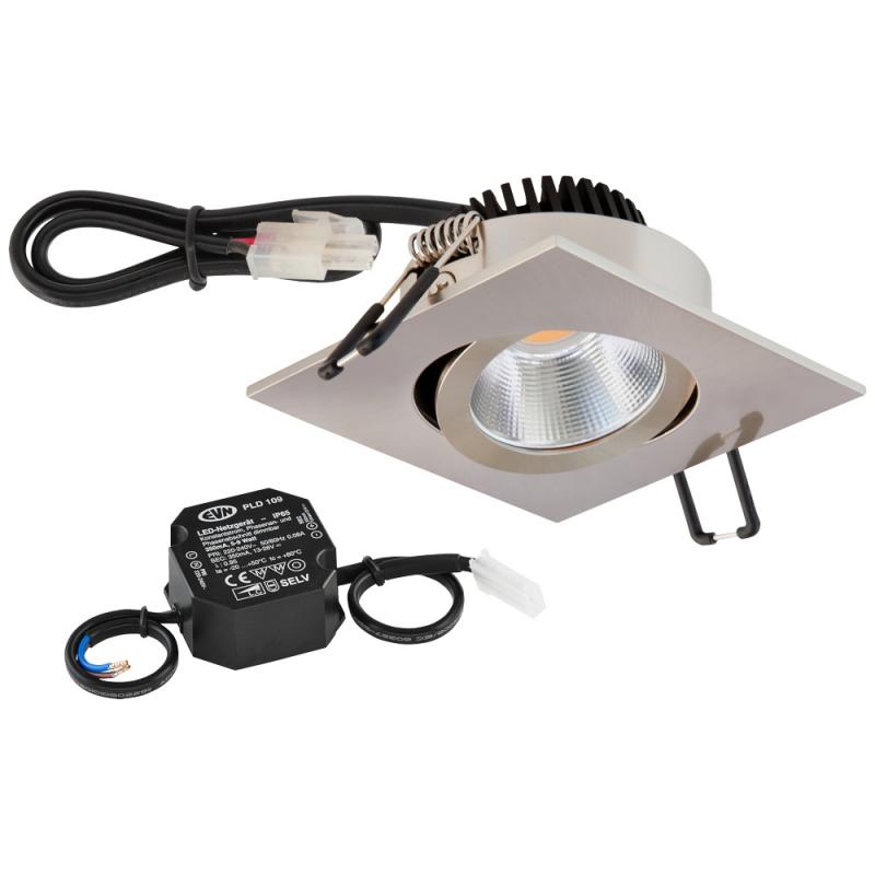 EVN P-LED Decken-Einbaustrahler mit universalweißem Licht dimmbar quad. schwenkbar EDS (STL) IP20 8.4W 4000K 90Ra EinbauØ68