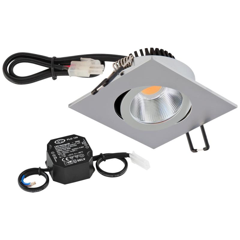 Quadratische LED Deckeneinbauleuchte schwenkbar chrom matt 3000K EVN