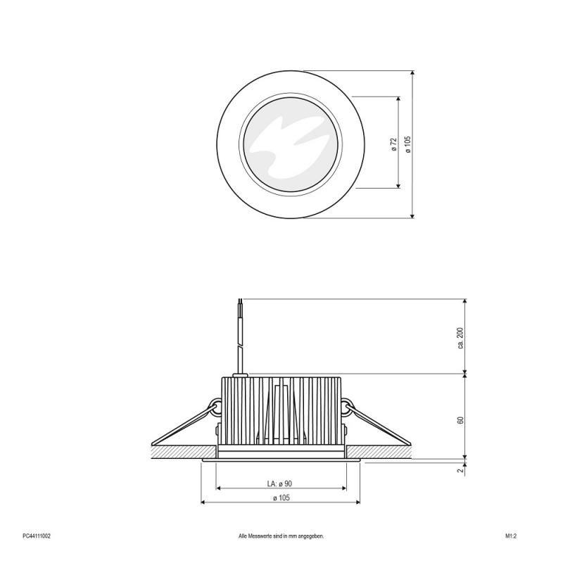 EVN LED Decken-Einbaustrahler mit warmweißem Licht feuchtraumgeeignet und EDS IP44 24V/DC 11W 3000K EinbauØ90
