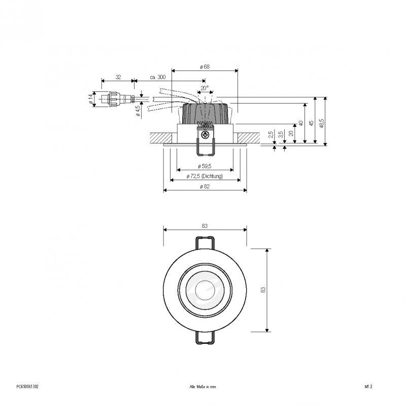 EVN PC650061302 COB LED Deckeneinbauleuchte 6W 3000K IP65 Edelstahl Einbaudurchmesser 68 mm