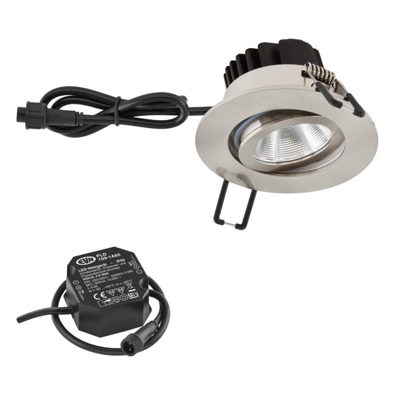 EVN PC650N613D2W COB LED Deckeneinbauleuchte Dim2Warm 6W 2000-3000K Edelstahl IP65 schwenkbar Einbaudurchmesser 68 mm