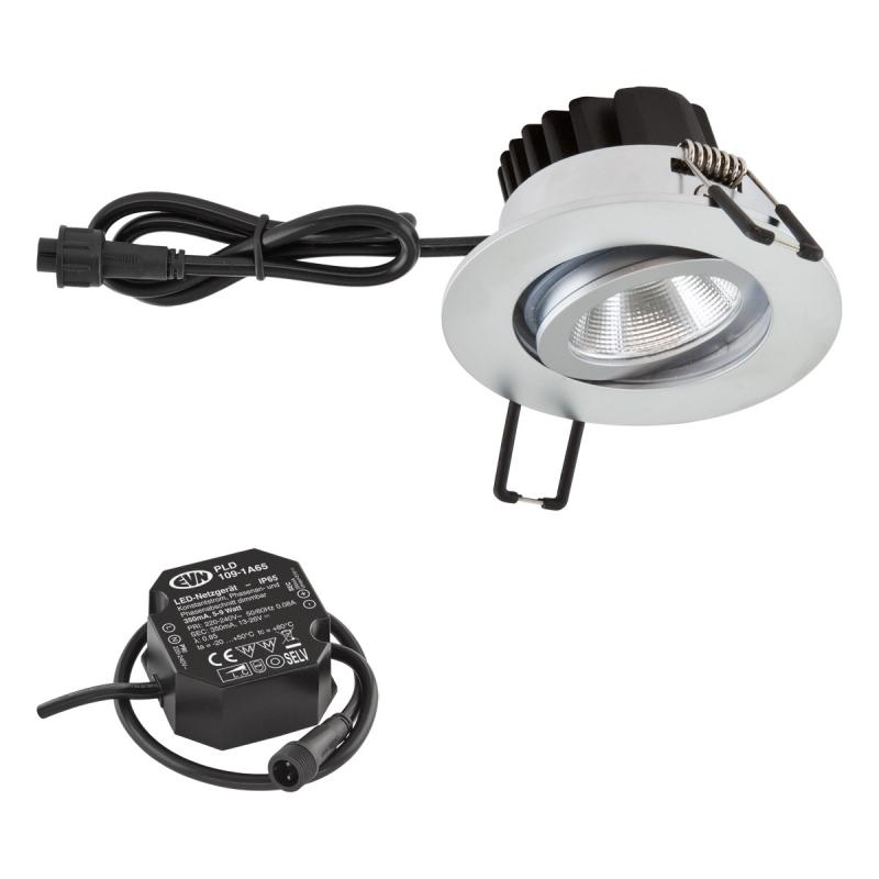 EVN PC650N615D2W COB LED Deckeneinbauleuchte Dim2Warm 6W 2000-3000K Chrom IP65 schwenkbar Einbaudurchmesser 68 mm