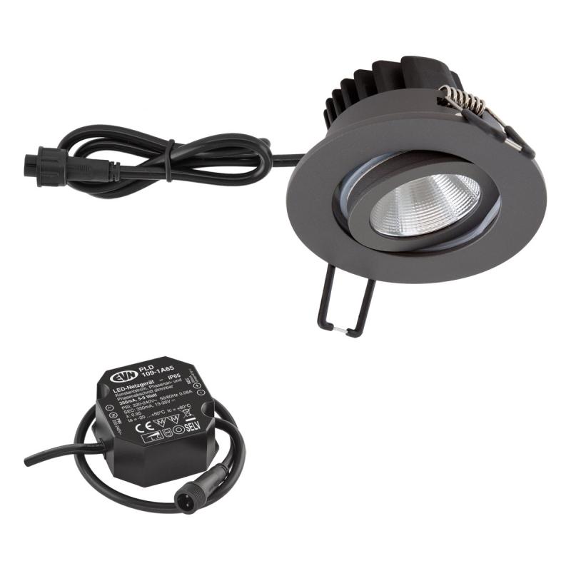 EVN PC650N616D2W COB LED Deckeneinbauleuchte Dim2Warm 6W 2000-3000K Anthrazit IP65 schwenkbar Einbaudurchmesser 68 mm