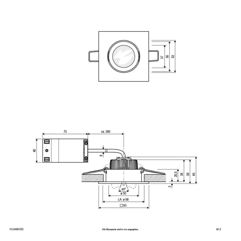 EVN P-LED Decken-Einbaustrahler mit warmweißem Licht dimmbar quad. schwenkbar chrom matt IP20 6W 3000K EinbauØ68