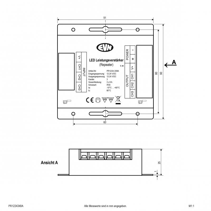 EVN Power-Repeater für LED-Dimmer und Controller PR12243X8A