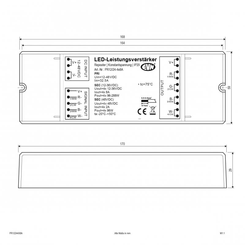 EVN Power-Repeater für LED-Dimmer und Controller PR12244X8A