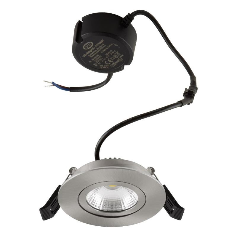 EVN PS54061302 COB LED Deckeneinbauleuchte 5,5W 3000K Edelstahl schwenkbar IP54 Einbaudurchmesser 68 mm