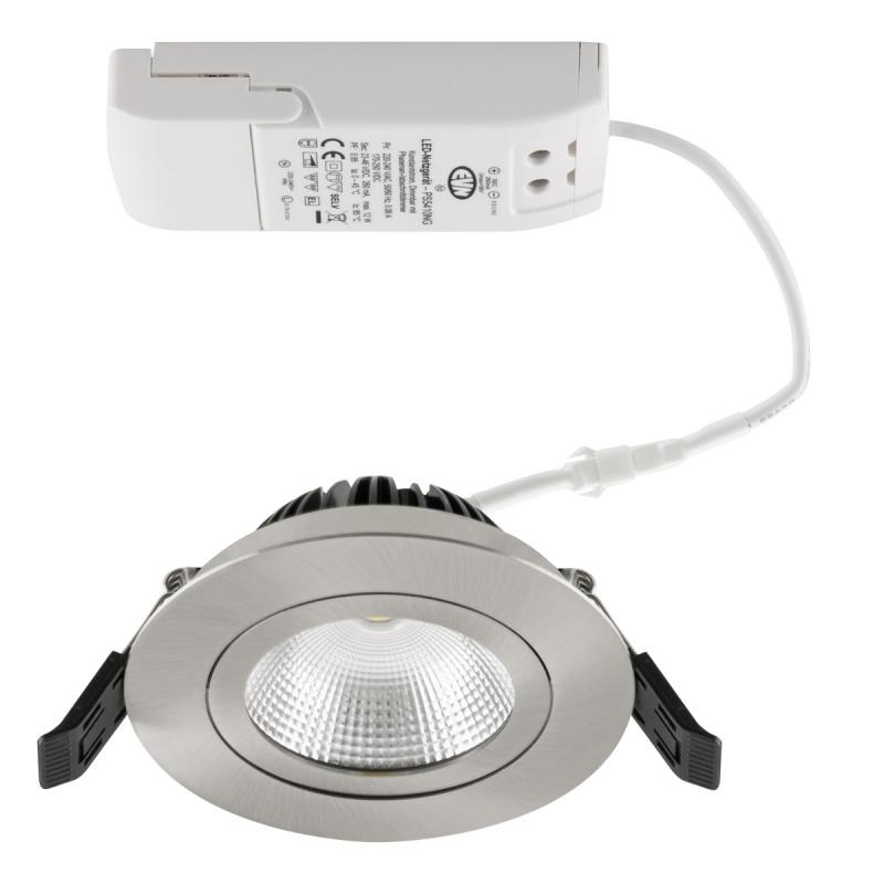 EVN PS54101340 COB LED Deckeneinbauleuchte Edelstahl 10W 4000K schwenkbar• Einbaudurchmesser: 85 mm