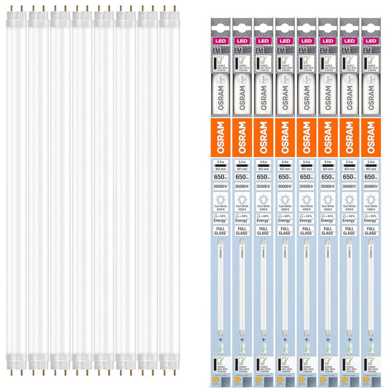 8er Sparpack 45cm Osram G13 T8 LED Röhre EM 5,4W wie 15W 4000K neutralweiß KVG GLAS