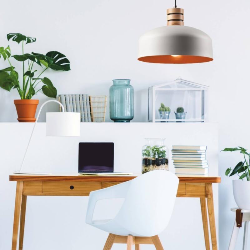 Bioledex Retro Pendelleuchte 30cm E27 weiß-orange Metall, Holz