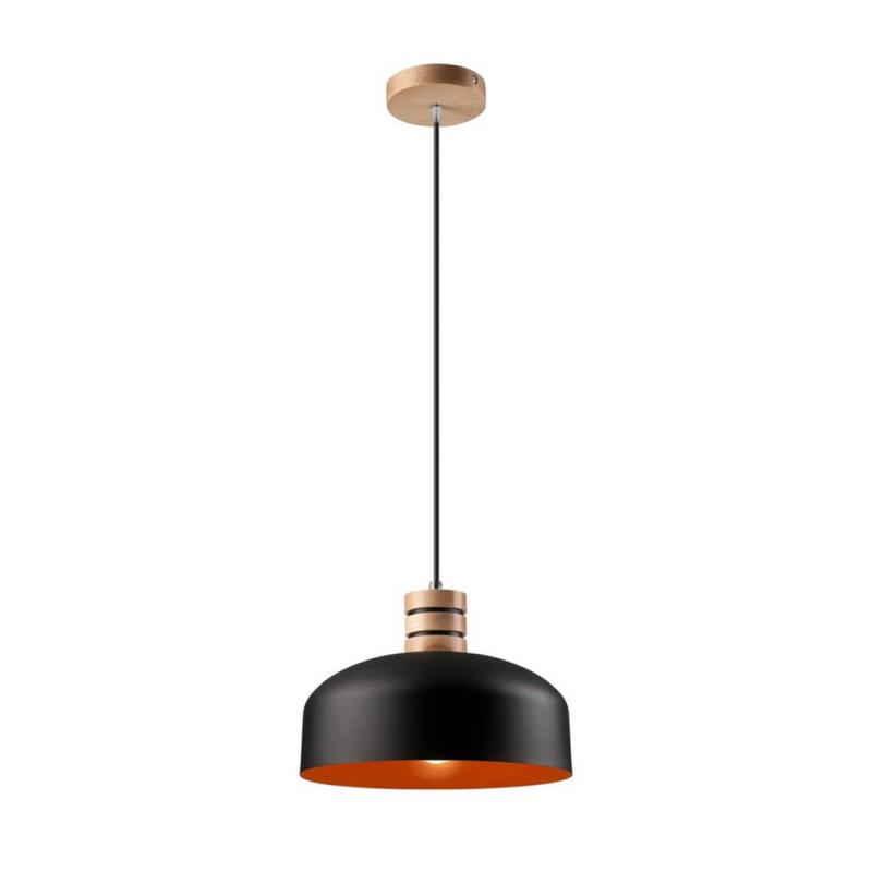 Bioledex Retro Pendelleuchte 30cm schwarz-orange Metall, Holz