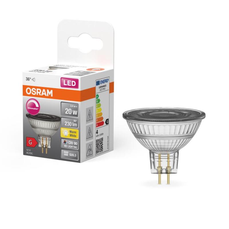 OSRAM LED VALUE PAR 16 GU5.3 LED Strahler 3,4W=20W 36° 12V 2700K dimmbar hohe Farbwiedergabe, EEK: G (Spektrum: A bis G)