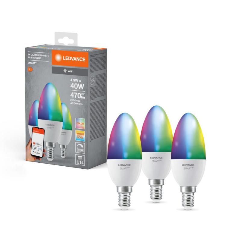 Nur noch angezeigter Bestand verfügbar: 3er Pack LEDVANCE E14 SMART+ WiFi LED Kerzen Lampen dimmbar 4,9W wie 40W RGBW - Amazon Alexa, Google Assistant