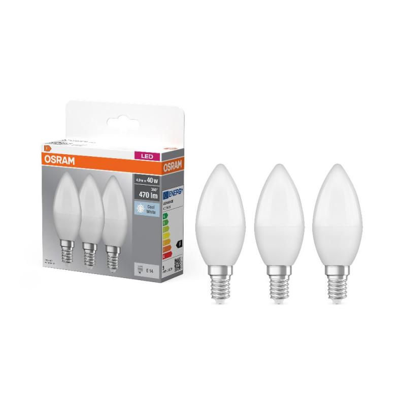 3er Sparpack OSRAM LED BASE E14 Kerze matt 5W wie 40W neutralweiß HeatSink, EEK: F (Spektrum: A bis G)