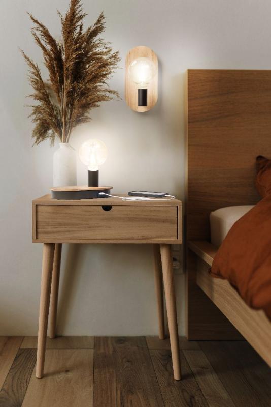 OSRAM Wandleuchte Decor WOOD in Schwarz-Braun aus Holz & Metall mit E27 Fassung