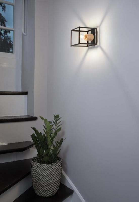 OSRAM Wandleuchte NAIROBI 1-flammig aus Stahl & Holz in Schwarz