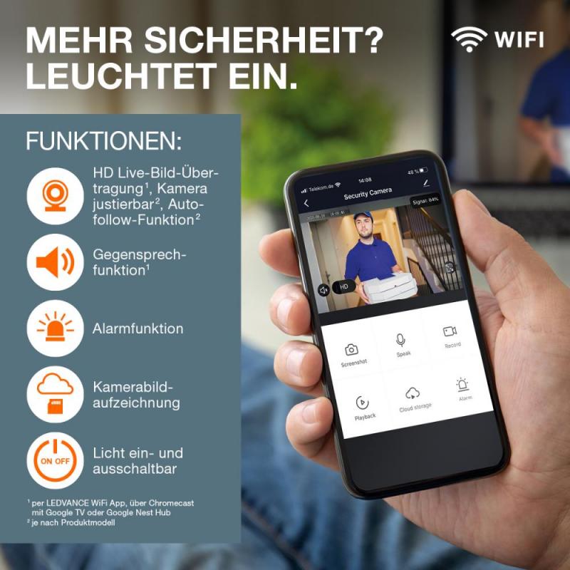 OSRAM SMART+ WiFi LED Fluter mit Kamera Lautsprecher Sensor Alarm-Funktion