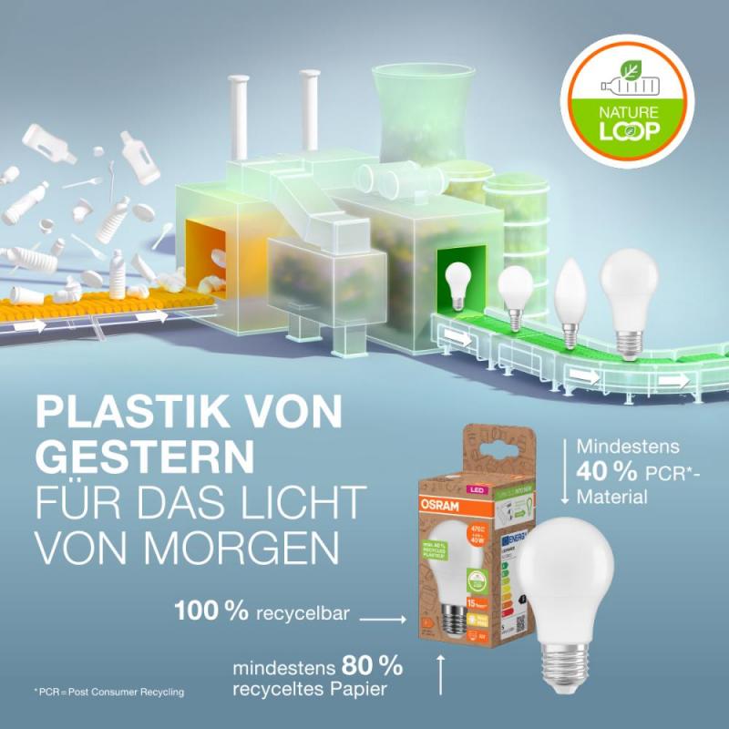 OSRAM E14 LED Kerzenlampe Recycled Plastic matt 4,9W wie 40W neutralweißes Licht