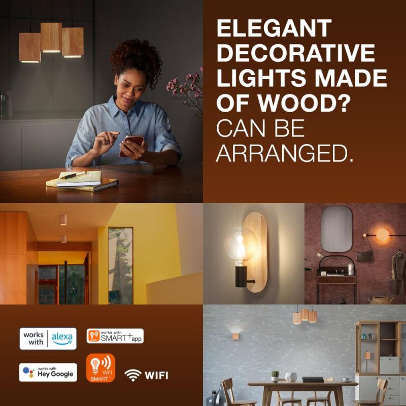 OSRAM Wandleuchte Decor WOOD in Schwarz-Braun aus Holz & Metall mit E27 Fassung