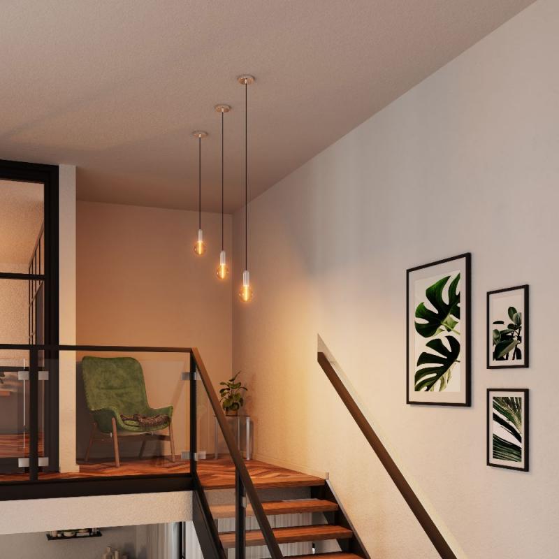 OSRAM VINTAGE 1906 PenduLum ROUND Ø 10 cm Chrom - Schlichte Pendelleuchte mit stoffummanteltem Kabel und E27 Fassung ohne Leuchtmittel