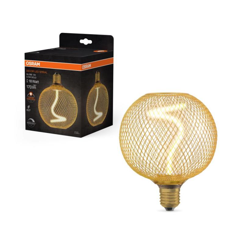 OSRAM E27 DECOR LED Lampe SPIRAL FILAMENT GLOBE 125 Gold dimmbar 3.5W wie 14W extra warmweißes gemütliches Licht