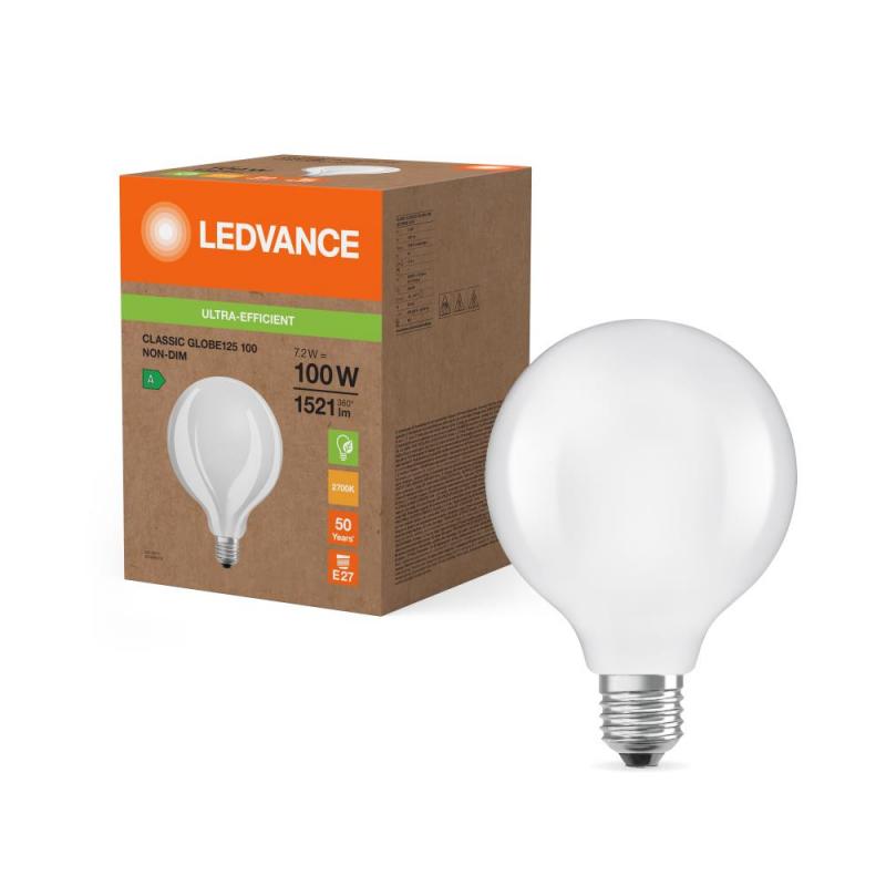 Ledvance E27 Besonders Effiziente LED Kugellampe Globe 125 7,2W wie 100W 2700K warmweißes Licht