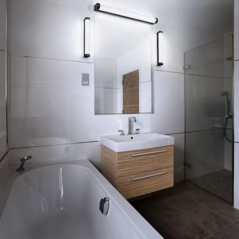 OSRAM Obris Tube Frost Glass Wandlampe & Spiegelleuchte Schwarz mit Blaseneffekt fürs Badezimmer Click CCT Dimmbar 40cm IP44 Chrom - mit umschaltbarer Farbtemperatur