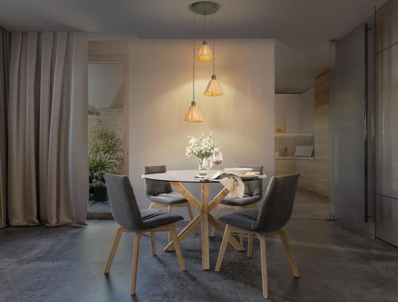 OSRAM Pendelleuchte Decor Raffia Plate Green 3-flammig aus Bast und Metall