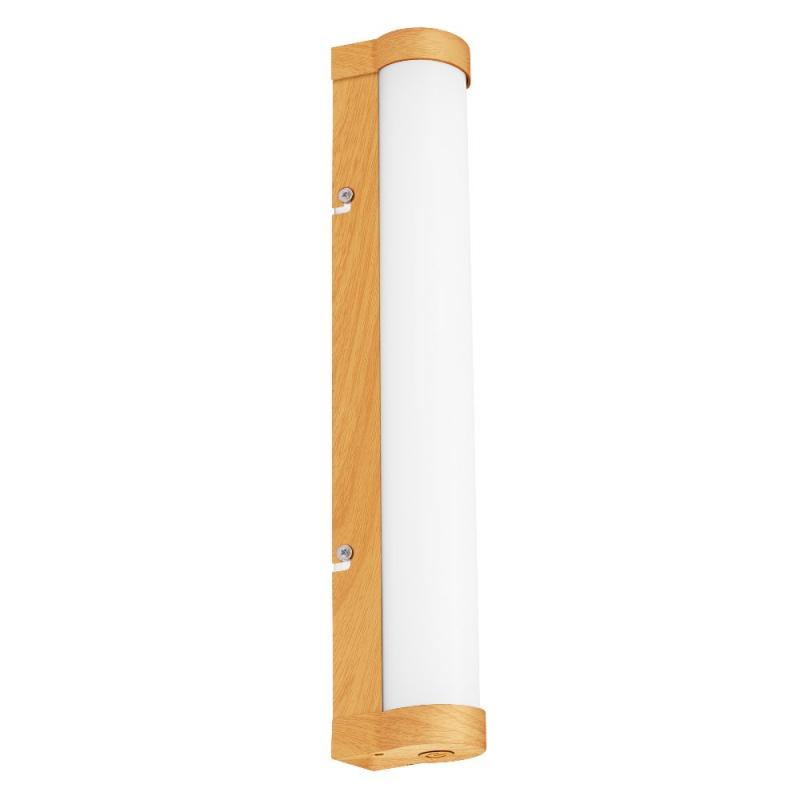 OSRAM Obris Tube Frost Glass Wandlampe & Spiegelleuchte Wood Decor fürs Badezimmer Click CCT Dimmbar 40cm IP44 Chrom - mit umschaltbarer Farbtemperatur