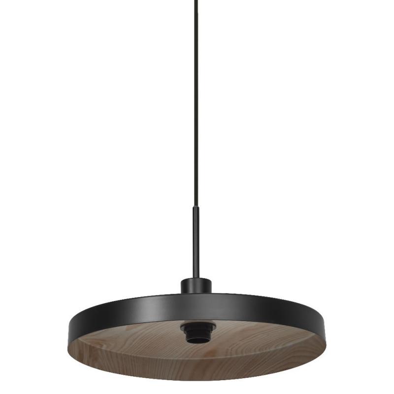 OSRAM Pendelleuchte Decor Plate in Schwarz/Holzdecor Ø 40 cm aus Stahl mit E27 Fassung - dekorative Hängelampe mit tellerförmigem Lampenschirm