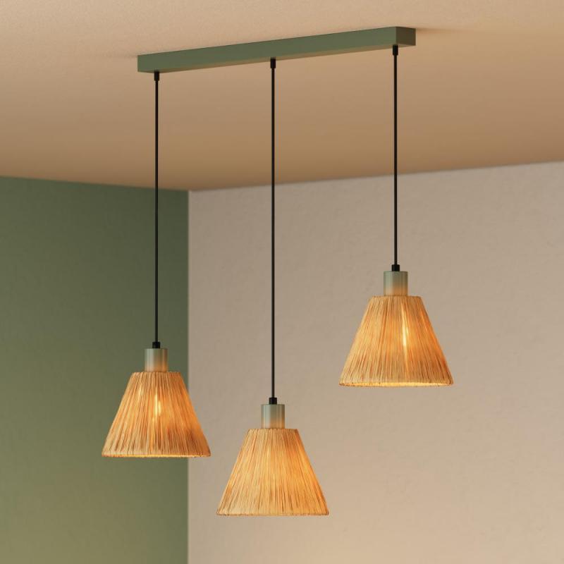 OSRAM Pendelleuchte Decor Raffia Green 3-flammig aus Bast und Metall
