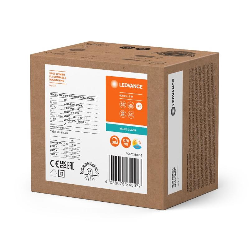 LEDVANCE DOWNLIGHT MULTI SELECT (warmes bis neutralweißes Licht) ALU 6 W / 4 W Einbaudurchmesser 68mm , Einbautiefe 48mm