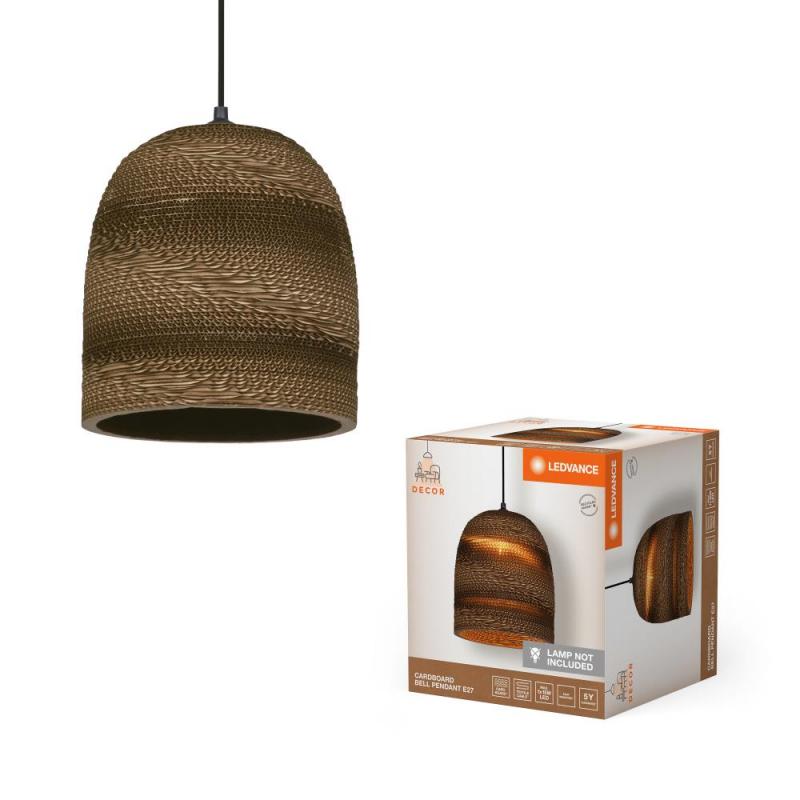 LEDVANCE Pendelleuchte Decor Cardboard Ball braun aus Wellpappe mit Textilkabel