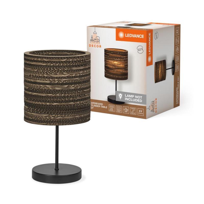 LEDVANCE Tischleuchte Decor Cardboard Cylinder braun aus Wellpappe mit Textilkabel