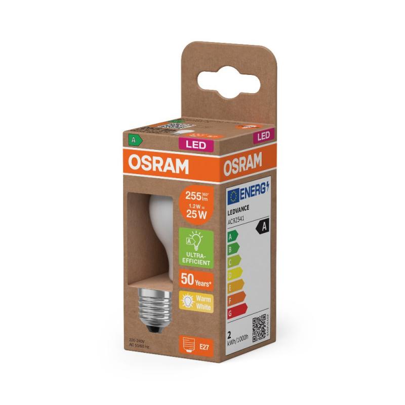 OSRAM E27 LED Lampe Classic matt 1,2W wie 25W warmweißes Licht 2700K - Energy efficiency class A