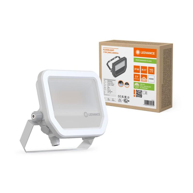 LEDVANCE Schwenkbarer weißer LED Außenwandstrahler FL20 17 W / 11 W 4000K neutralweißer Licht - wählbare Wattageneinstellung (Multi Lumen)