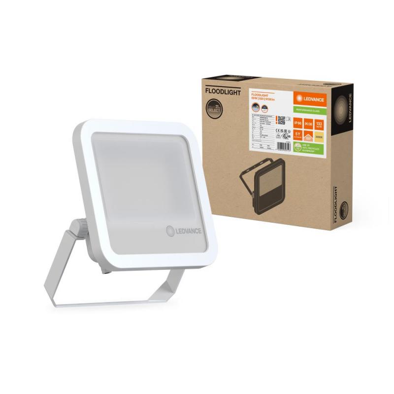 LEDVANCE Muliti Select Schwenkbarer weißer LED Außenwandstrahler FL100 69 W / 53 W 3000K warmweißes Licht- wählbare Wattageneinstellung (Multi Lumen)