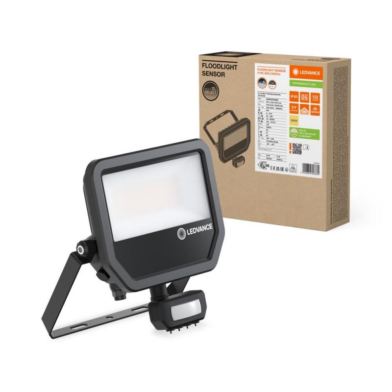 LEDVANCE Muliti Select schwarzer LED Fluter FL50 SN mit Sensor 41 W / 27 W 3000K warmweißes Licht - wählbare Wattageneinstellung (Multi Lumen)