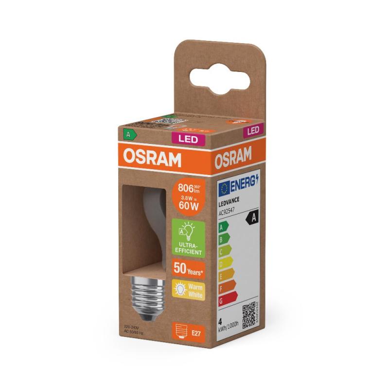 OSRAM E27 LED Lampe Classic klares Filament 3,8W wie 60W warmweißes Licht 2700K - Energy efficiency class A