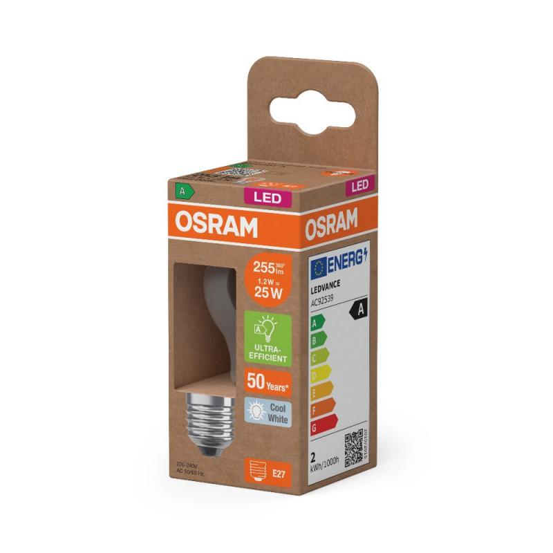 OSRAM E27 LED Lampe Classic klar 1,2W wie 25W neutralweißes Licht 4000K - Energy efficiency class A