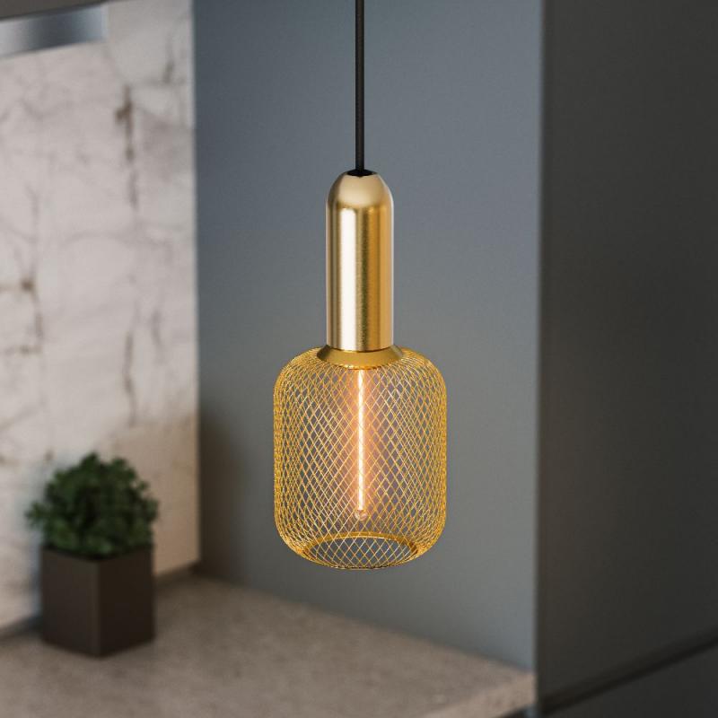 OSRAM VINTAGE 1906 PenduLum ROUND Ø 10 cm Gold - Schlichte Pendelleuchte mit stoffummanteltem Kabel und E27 Fassung ohne Leuchtmittel