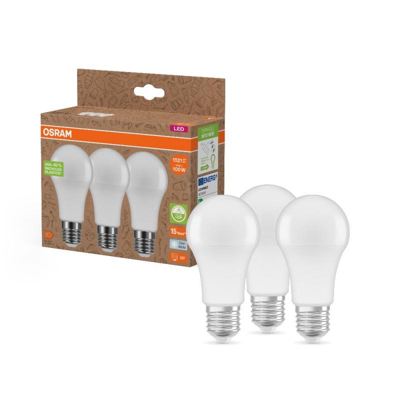 3er Pack OSRAM E27 LED Star Classic A 100 Recycled Plastic 14W wie 100W NEUTRALWEIßES Licht 4000k