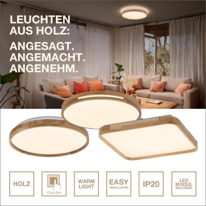 OSRAM Holz Decor Deckenleuchte Orbis Woodburry 30cm 16W Click DIM - Dimmen in drei Stufen durch wiederholtes Schalten